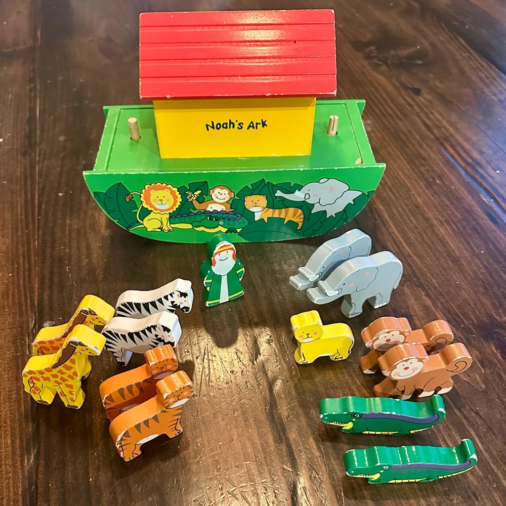 Colorful Noah's Ark Wooden Playset with Animals